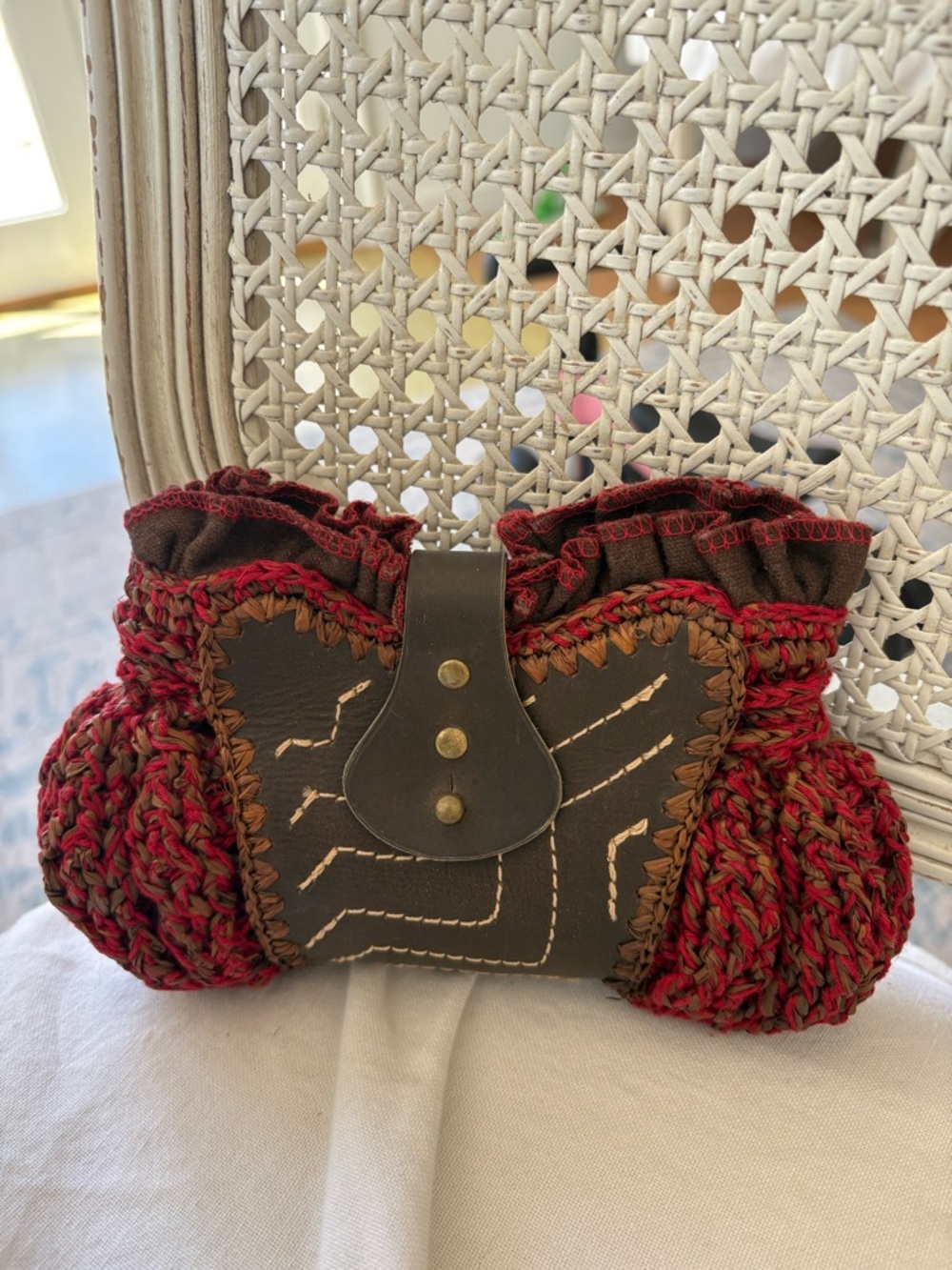 Handwoven Red and Brown Crochet Clutch Bag